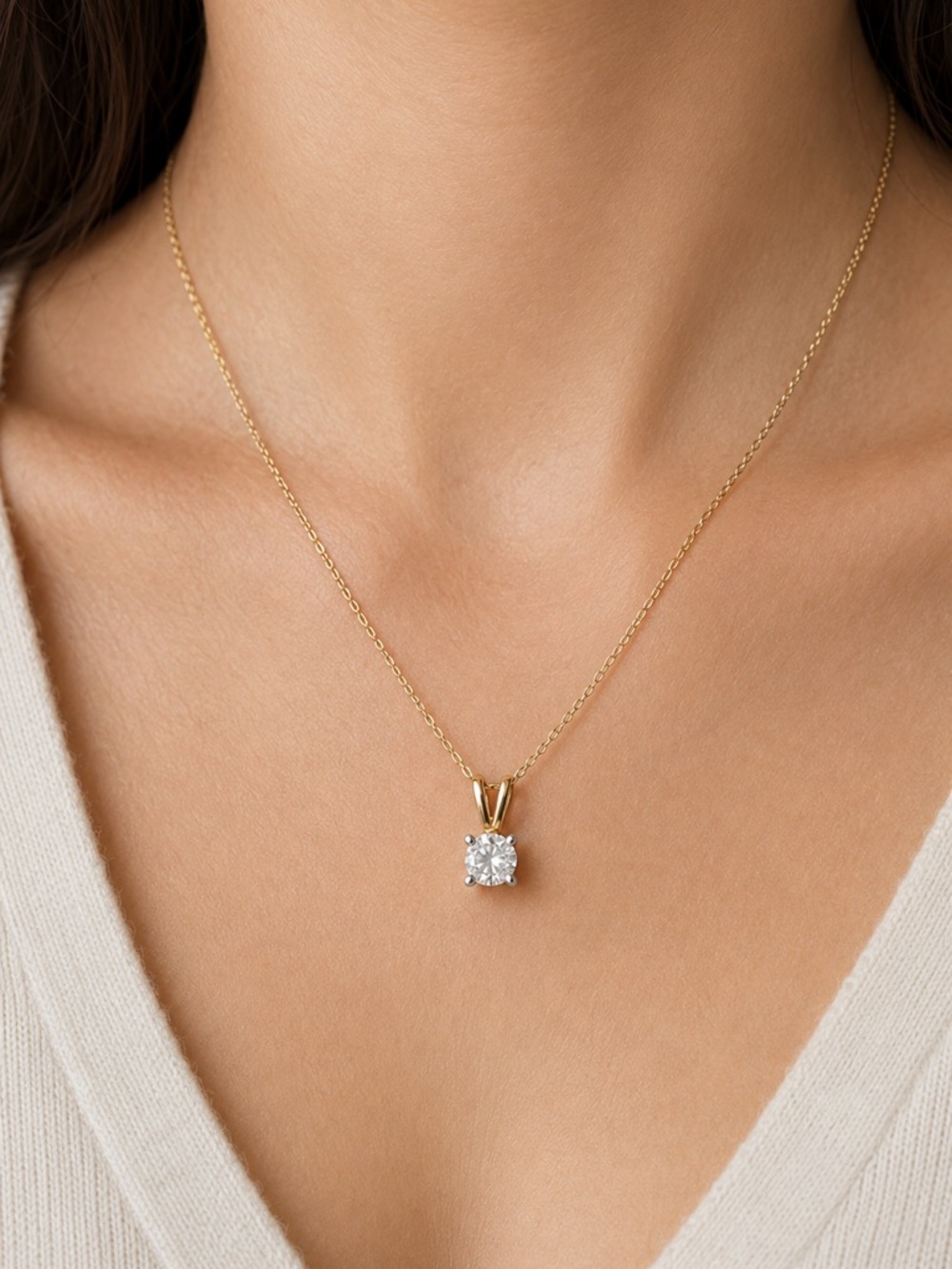 Vintage Two-Tone CZ Solitaire Pendant ONLY Clear Round Classic Minimalist